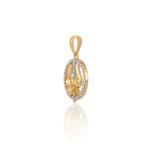 Gold Trishul Men Pendant with American Diamonds – Spiritual Elegance
