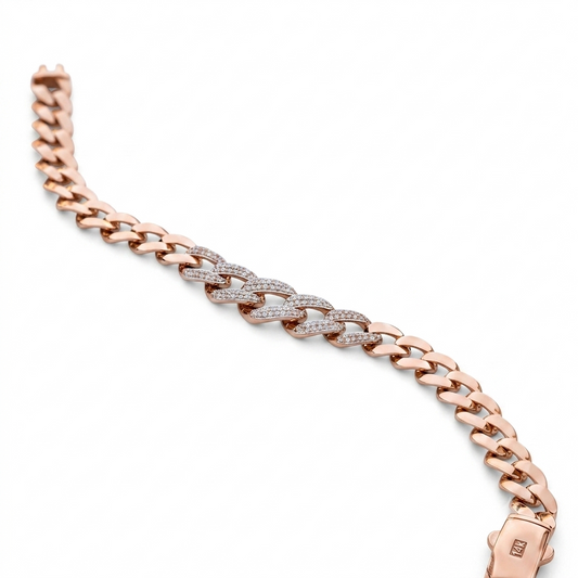 18kt Rose Gold Cuban Bracelet with American Diamond Luxury Designer Jewelry