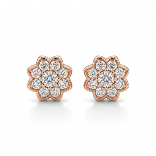 Elegant Floral Lab-Grown Diamond Stud Earrings in Gold