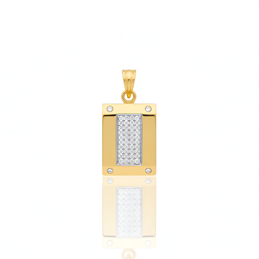 Modern Gold Men Rectangle Pendant with American Diamonds – Sleek & Stylish