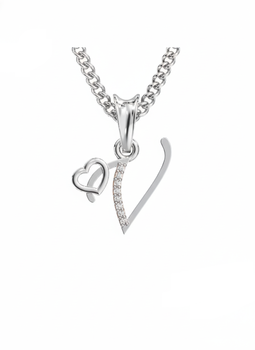 V Initial Alphabet Diamond Pendant - Diamond Jewellery