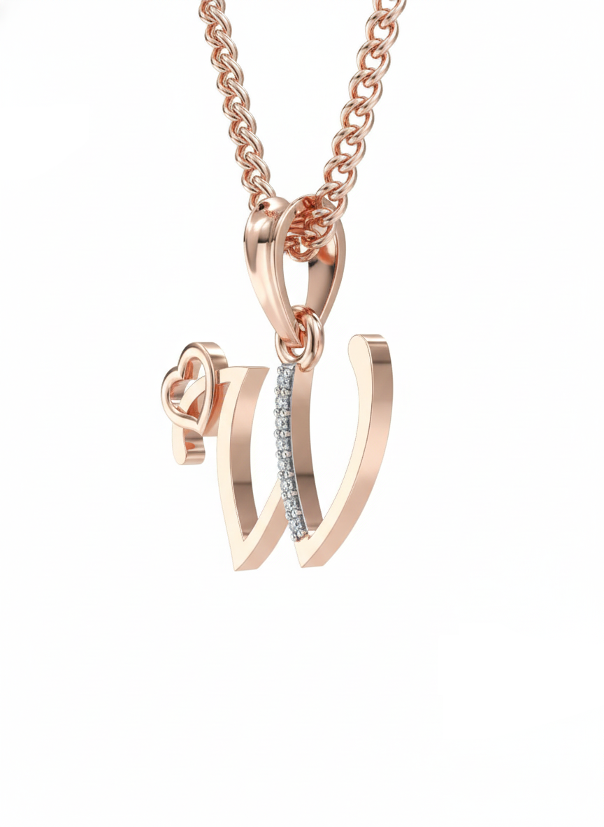 W Initial Alphabet Diamond Pendant - Diamond Jewellery