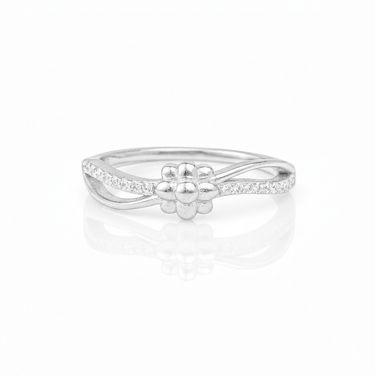 925 Sterling Silver Moissanite Diamond Floral Twist Ring