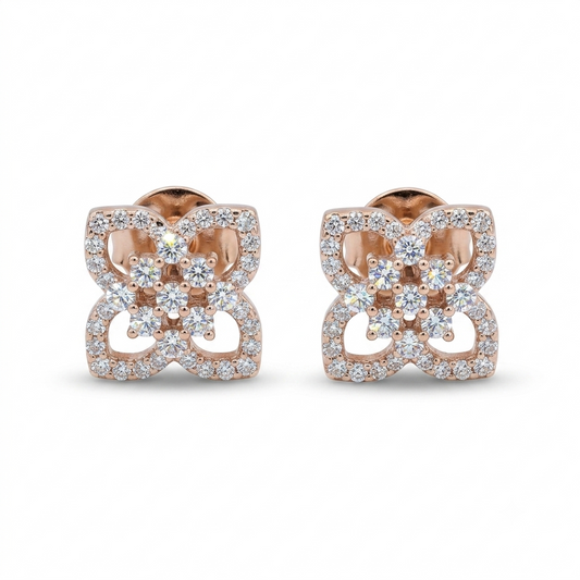 Elegant Floral Stud Earrings with Lab-Grown Diamonds by Nakrani Gold