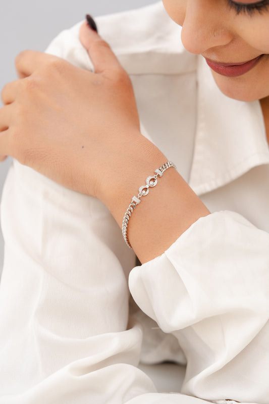 925 Sterling Silver Adjustable Bracelet for Women American Diamond Cubic Zirconia Curb Chain