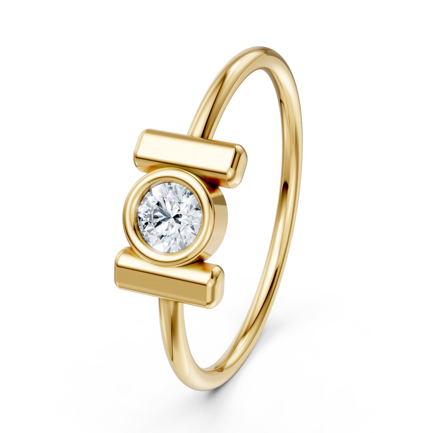 9KT Yellow Gold Round Moissanite Solitaire Ring Bezel Set Handmade Nakrani Gold