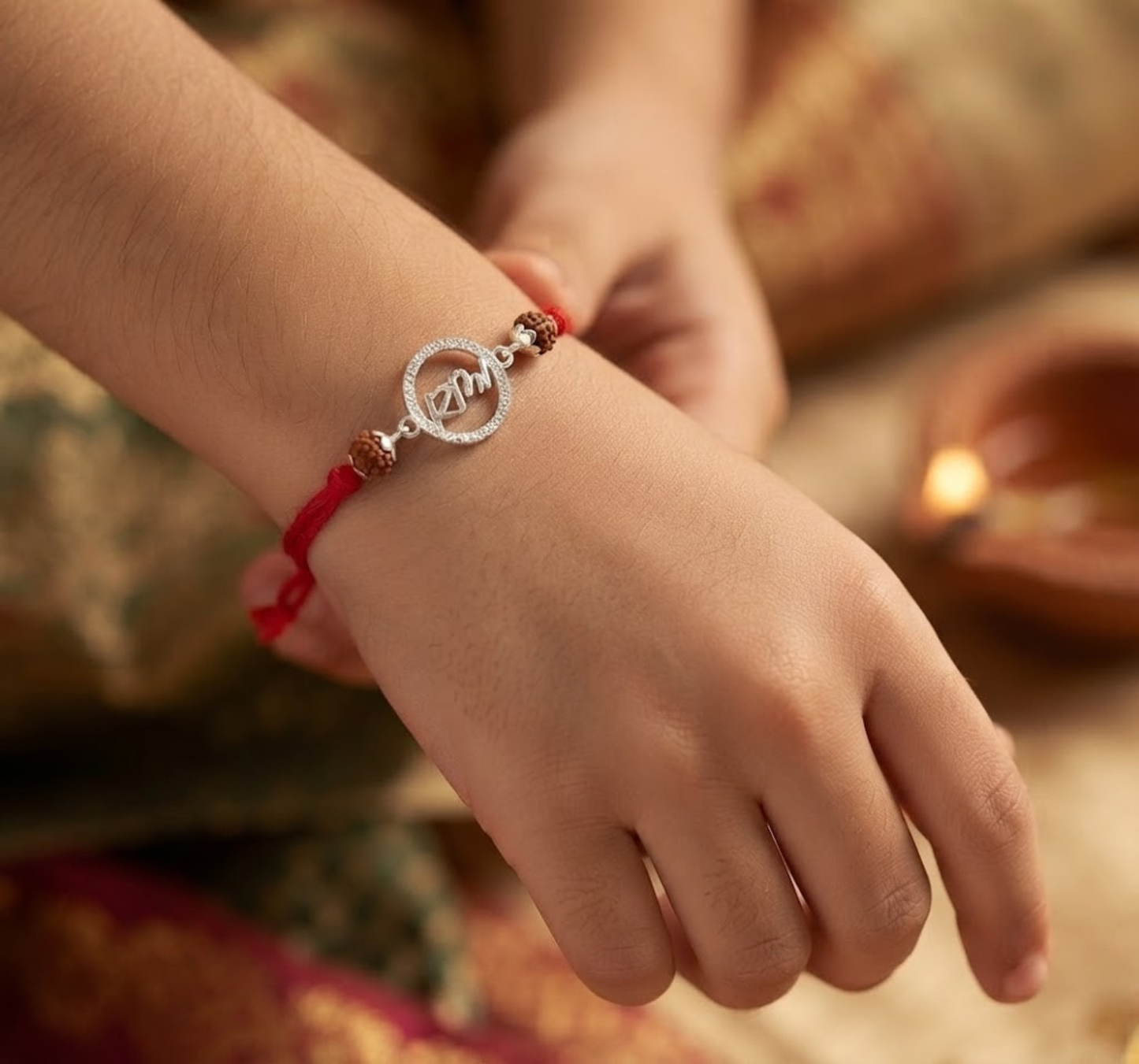 Premium Silver Rakhi with Rudraksha - Elegant Brother’s Gift