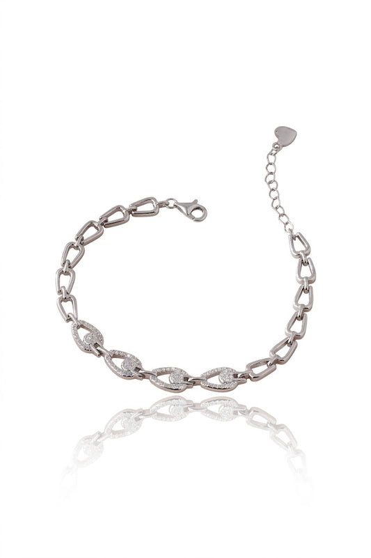 925 Sterling Silver Bracelet for Women American Diamond CZ Link Chain Adjustable Gift