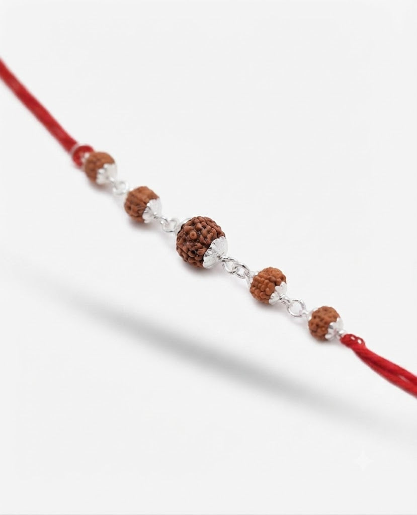 Traditional Rudraksha Silver Bead Spiritual Rakhi for Brother