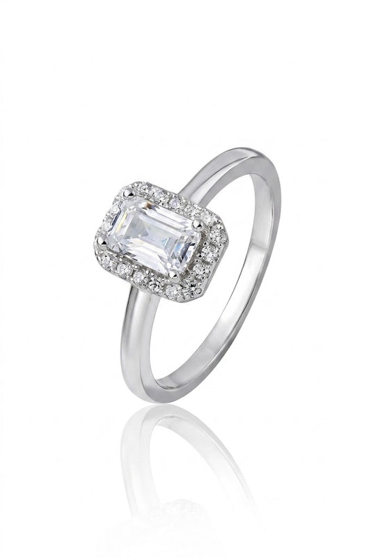 925 Sterling Silver Emerald Cut American Diamond Halo Ring for Women Promise Gift