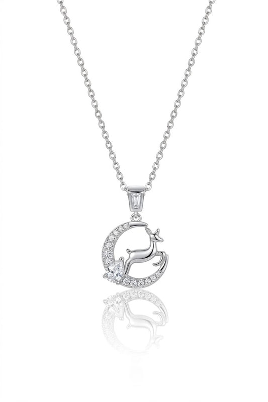 925 Sterling Silver Reindeer Pendant Necklace for Women