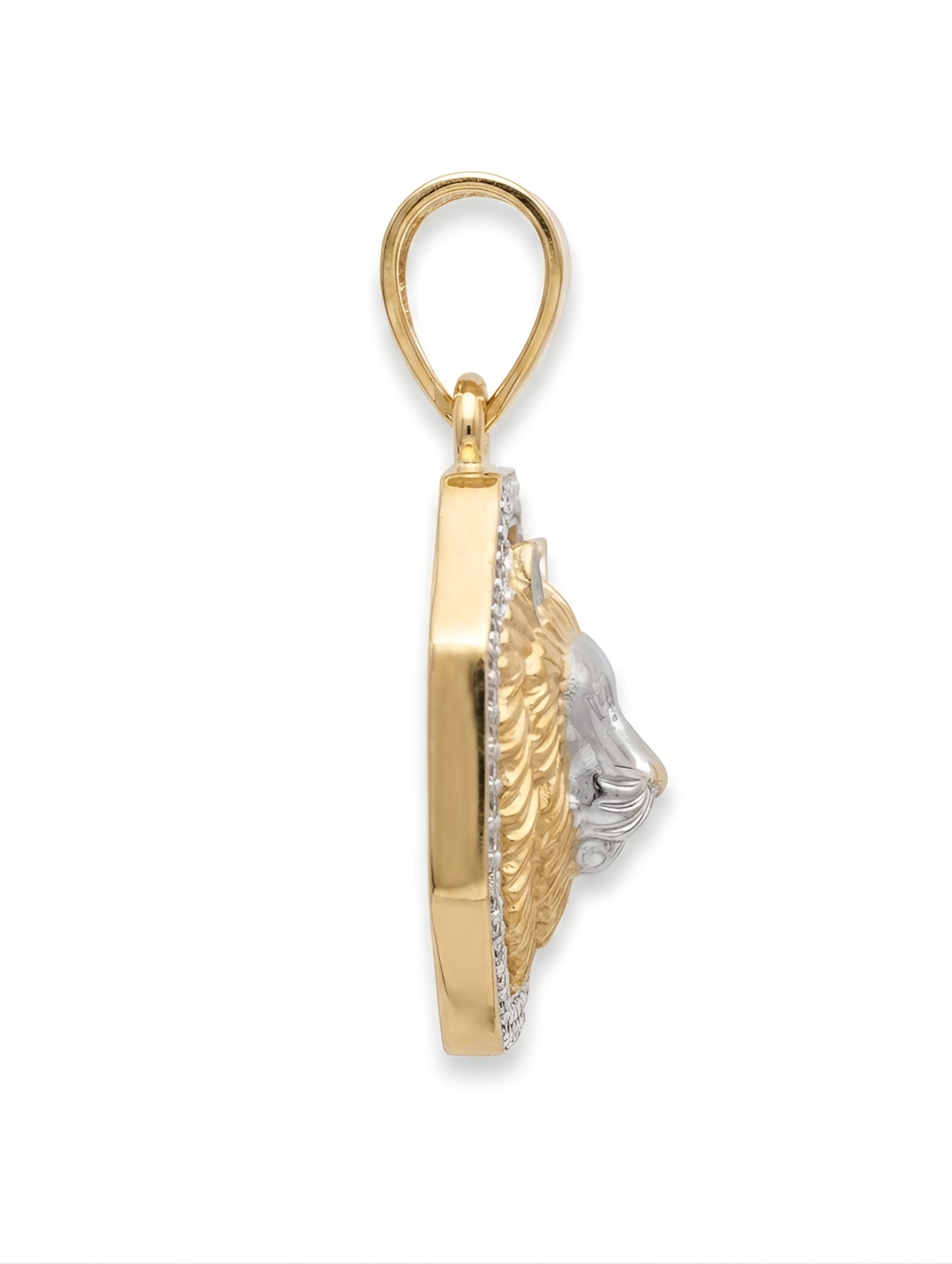Mens 14K Gold Two Tone Lion Head Pendant
