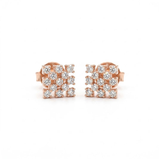 Elegant Square Grid Design Earrings with lab grown diamond