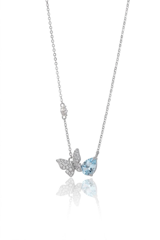 Butterfly Necklace Simulated Aquamarine Cz Diamond Chain Gift | 925 SILVER