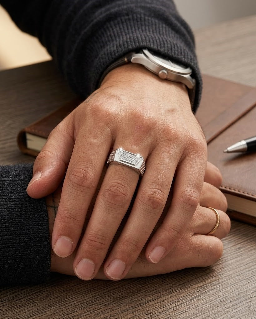 925 Sterling Silver Men’s Geometric Signet Ring