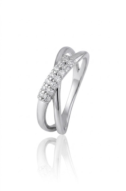925 Sterling Silver Bypass X Ring Women American Diamond CZ Statement