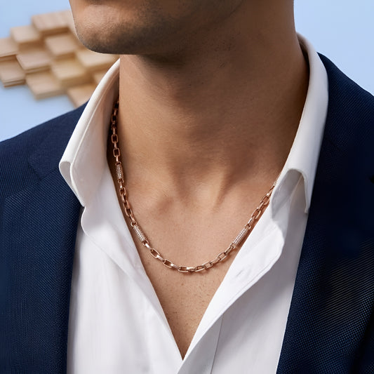 18KT Rose Gold Men Chain with American Diamonds – Elegant Design