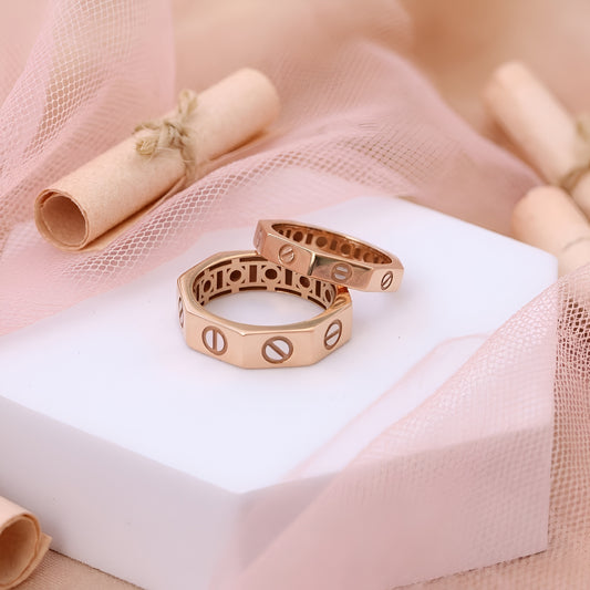 Couple Rings – Modern Screw Motif Design