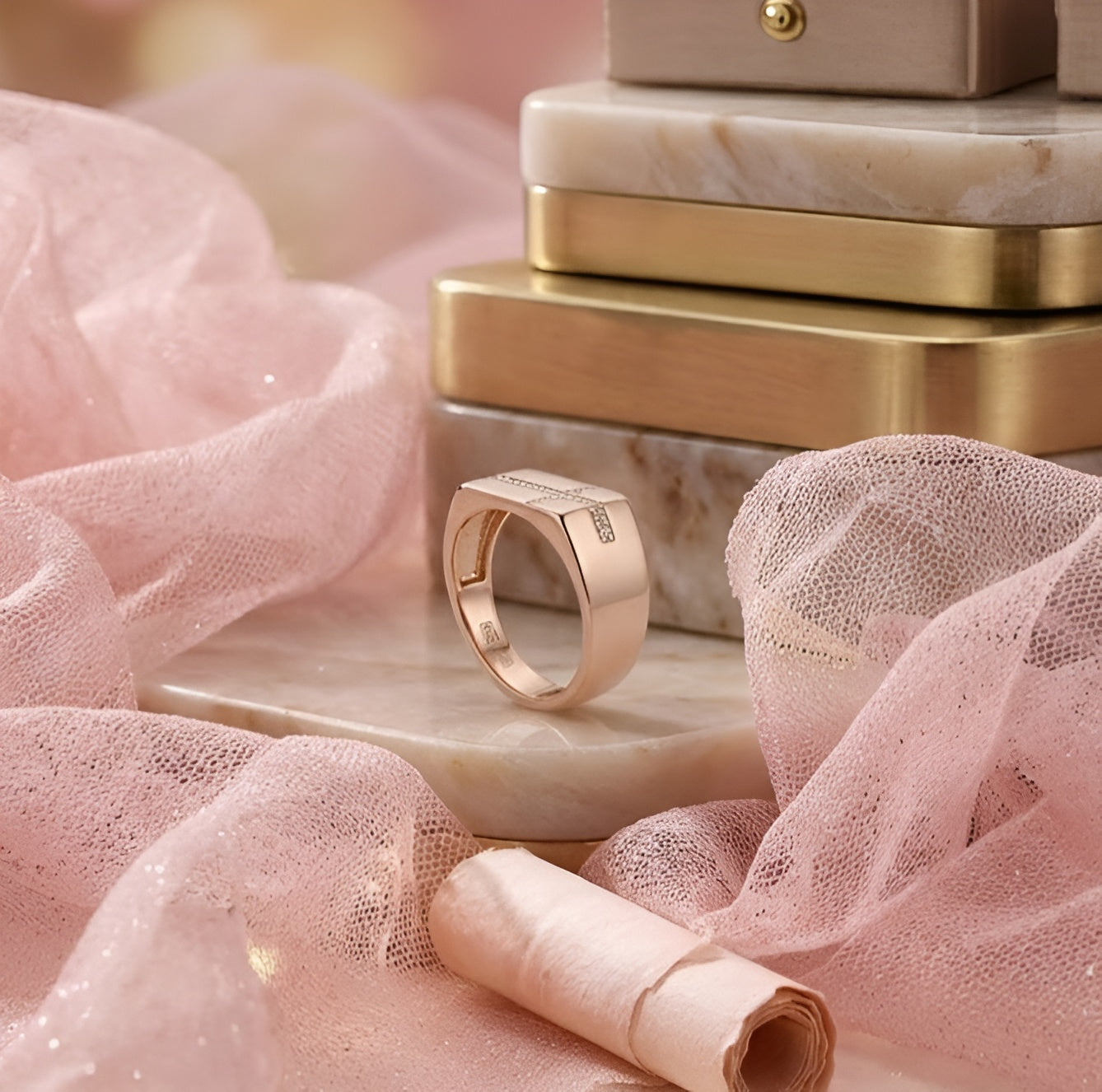 Stunning Rose Gold Cross Band Men Ring with Moissanite Diamonds