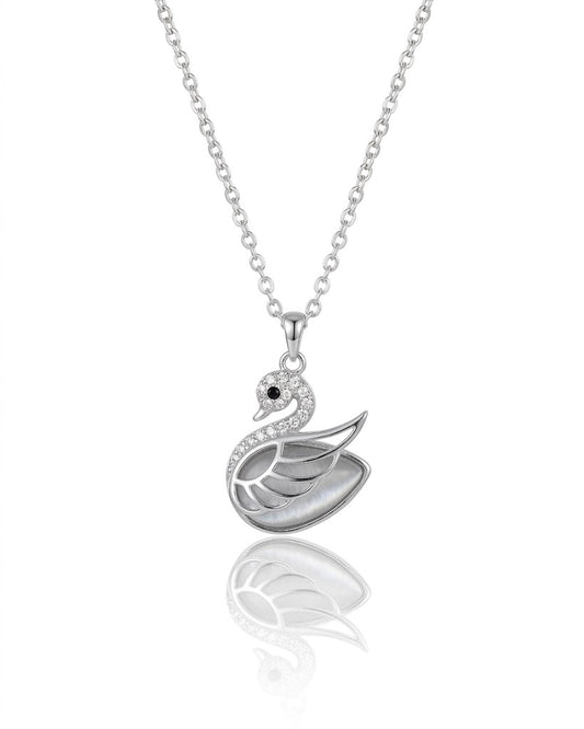 Silver Swan Chain Pendant Necklace with American Diamonds & Cat's Eye Stone