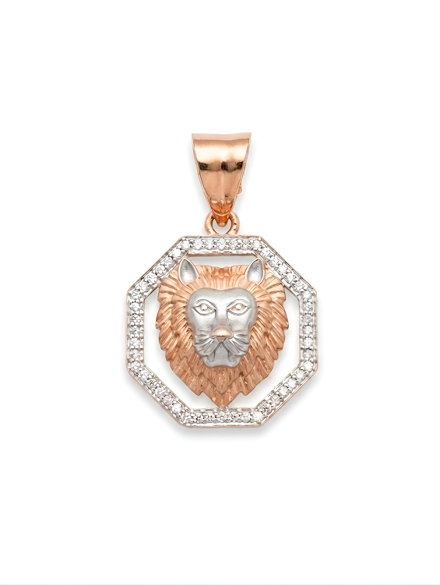 Mens 14K Gold Two Tone Lion Head Pendant