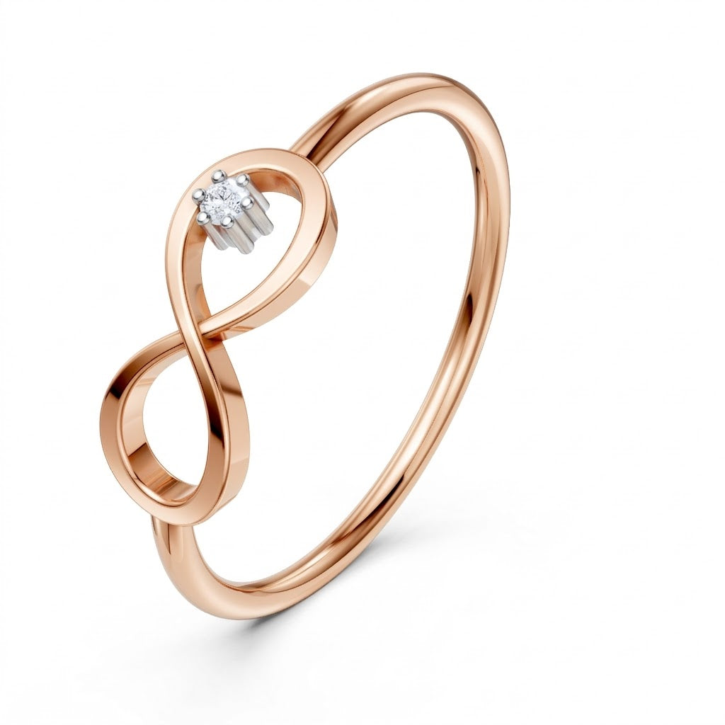 Dainty Moissanite Infinity Ring 9KT Yellow Gold Minimalist Promise Band Gift
