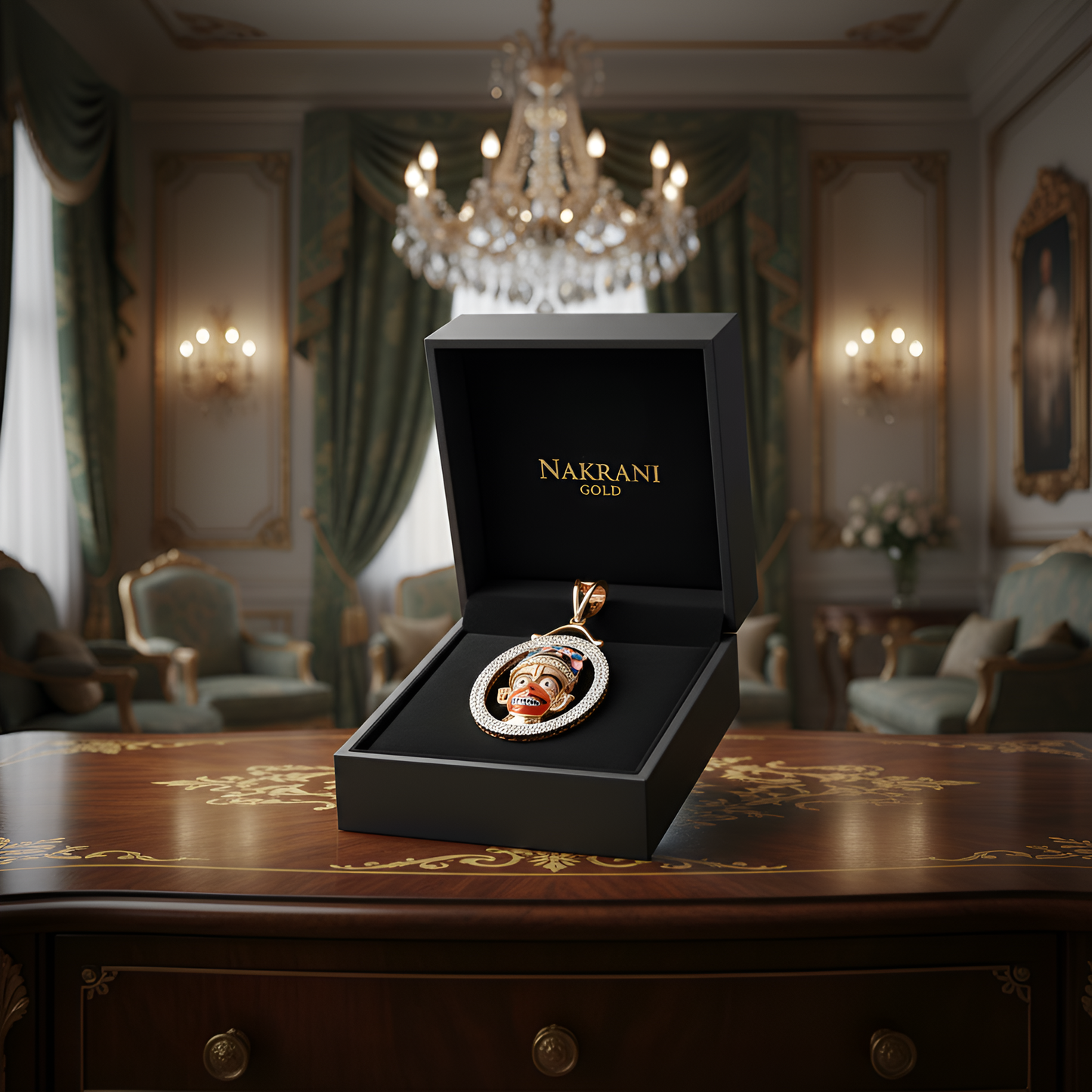 Traditional Gold-Toned Hanumanji Pendant with American Diamond