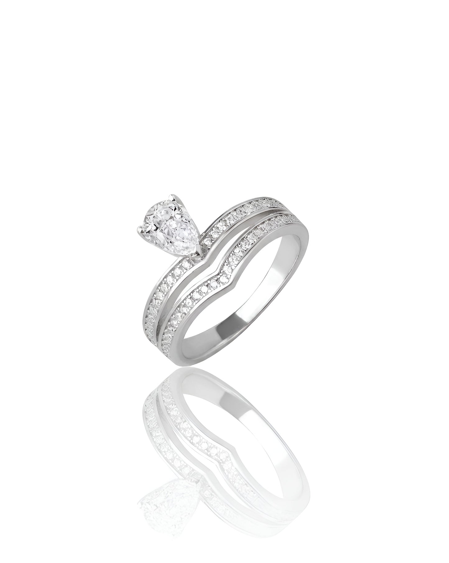 925 Sterling Silver Pear Cut Diamond Ring Set for Women American Diamond V Band