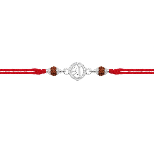 Elegant Shree Broach Silver Rudraksha Rakhi for Brother