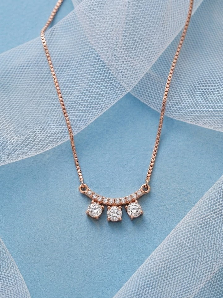 14K Rose Gold Lab Grown Diamond 3-Stone Pendant Necklace