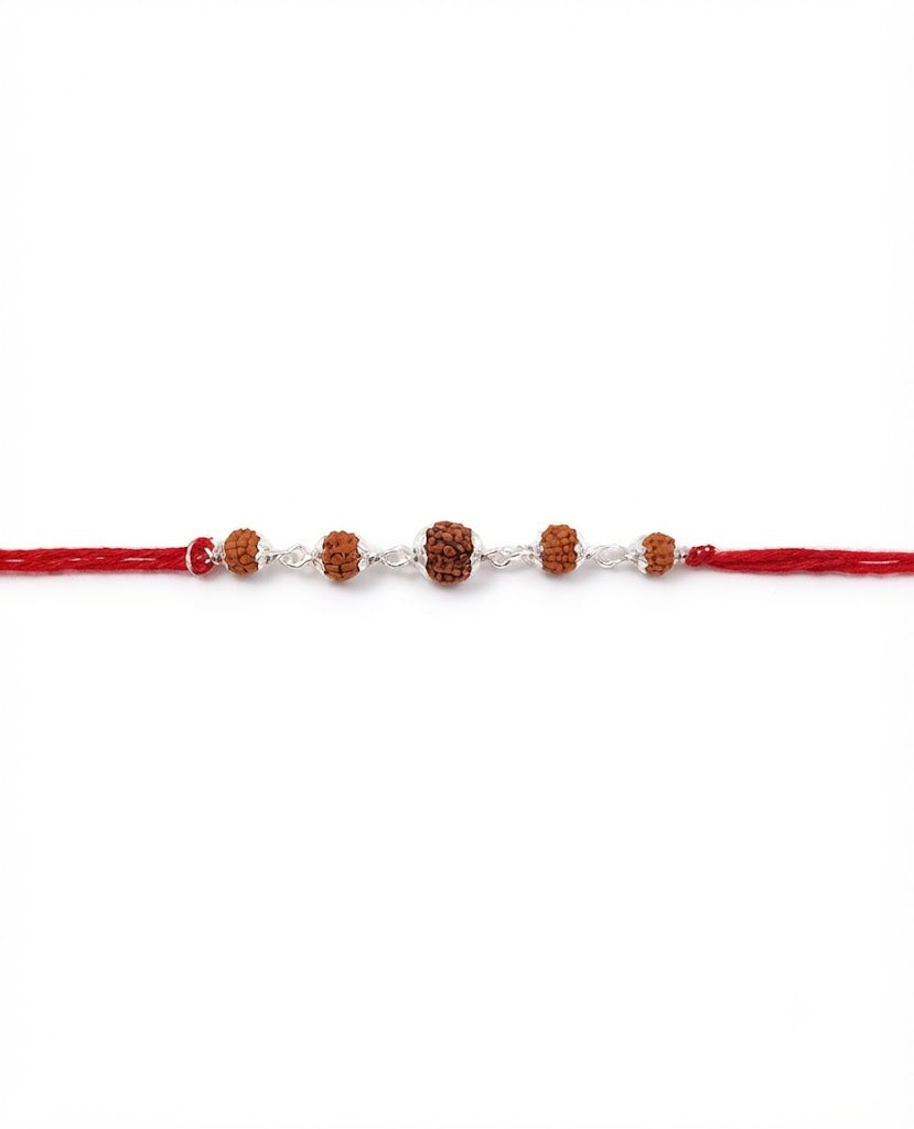 Traditional Rudraksha Silver Bead Spiritual Rakhi for Brother
