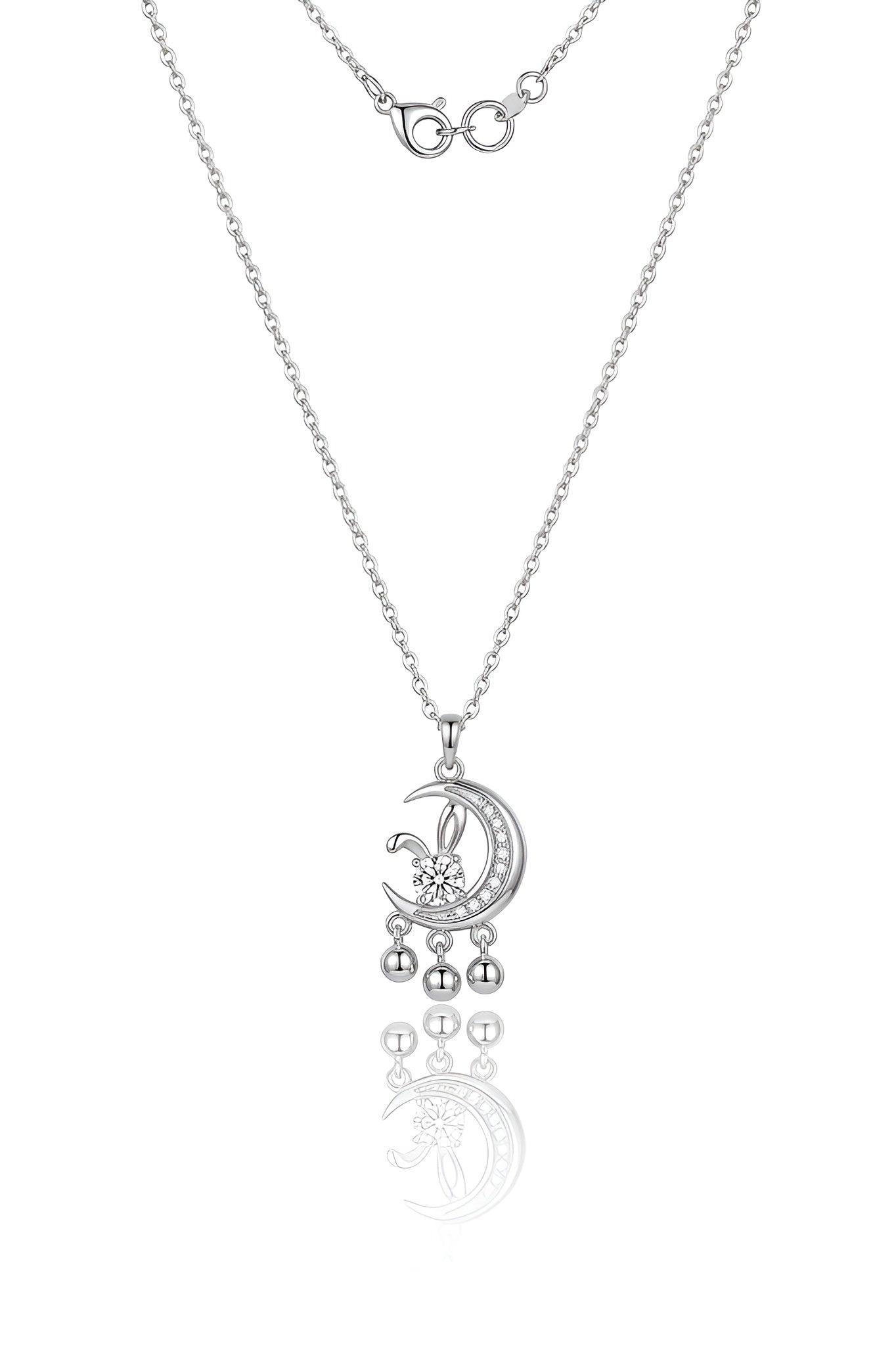 Crescent Moon American Diamond Pendant Necklace in 925 Silver