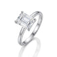 925 Sterling Silver Emerald Cut American Diamond Solitaire Ring Women