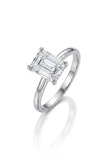 925 Sterling Silver Emerald Cut American Diamond Solitaire Ring Women