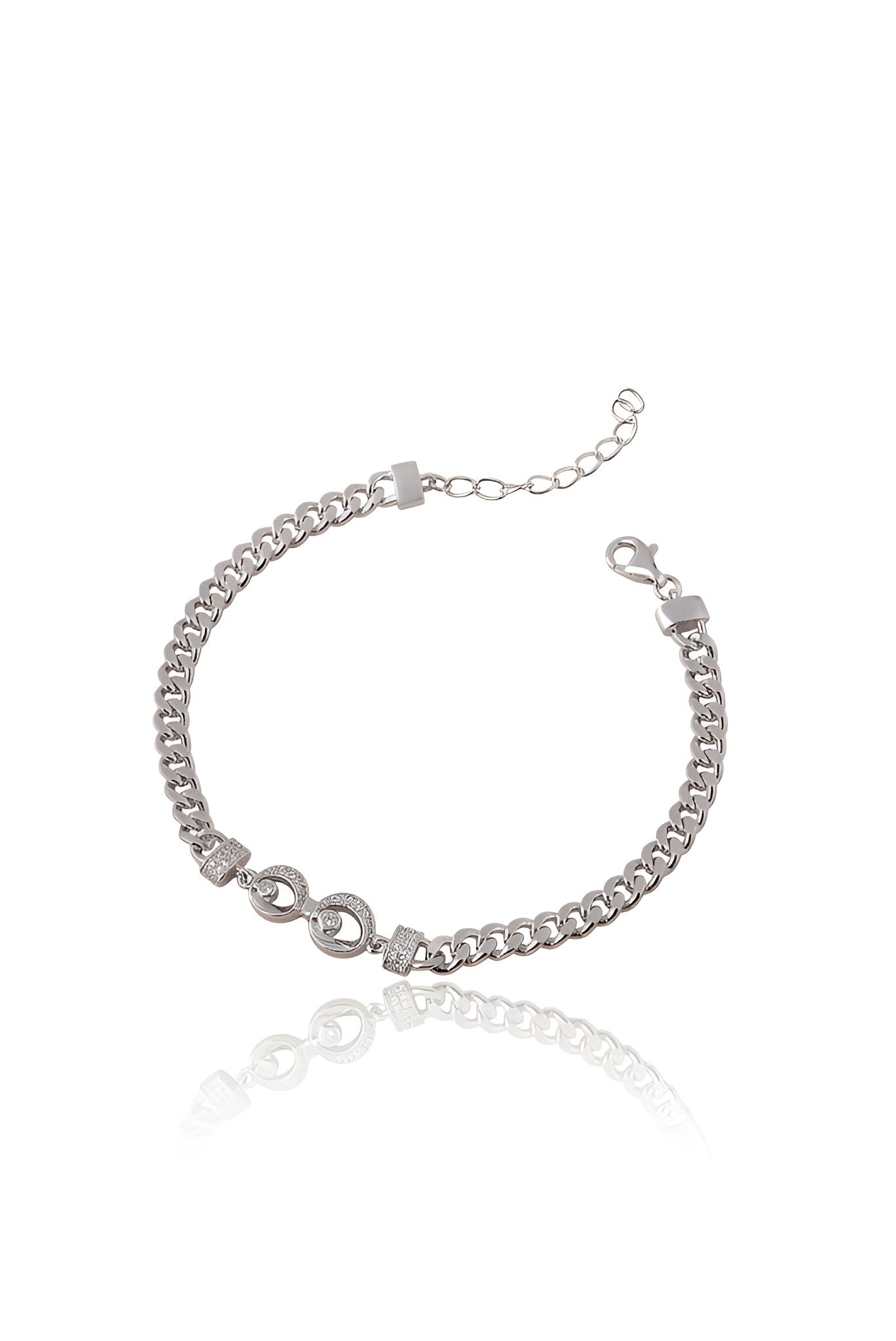 925 Sterling Silver Adjustable Bracelet for Women American Diamond Cubic Zirconia Curb Chain