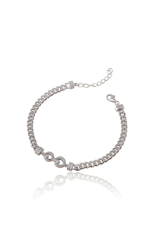 925 Sterling Silver Adjustable Bracelet for Women American Diamond Cubic Zirconia Curb Chain