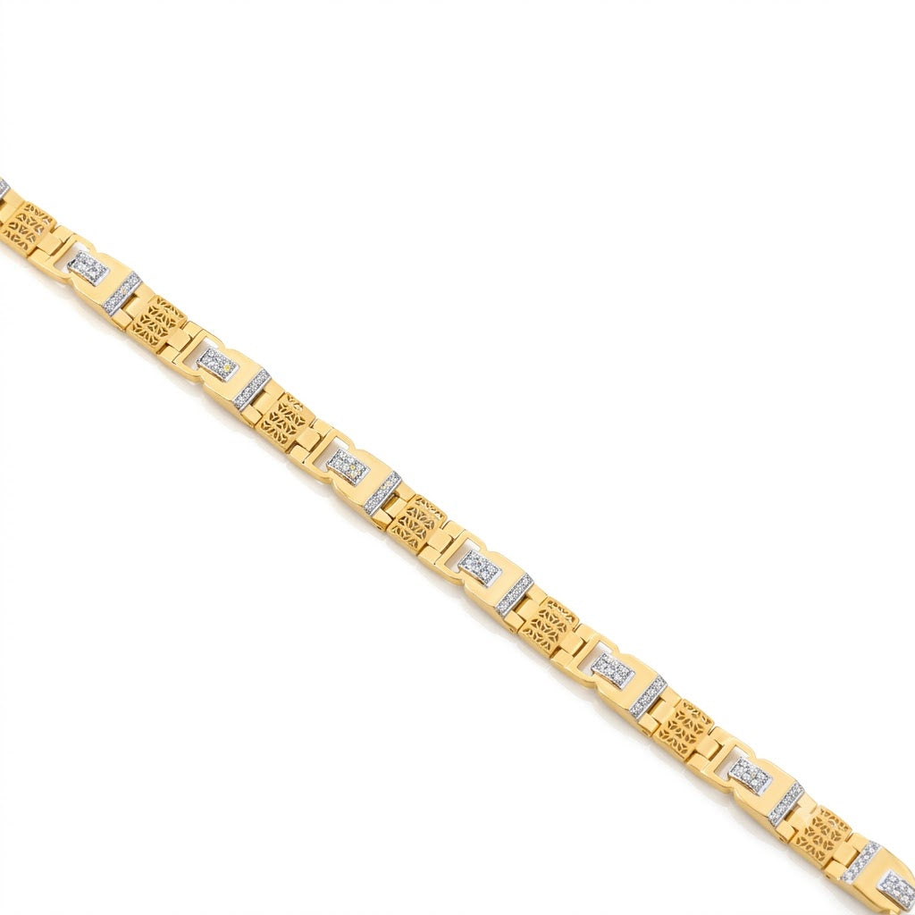 Gold Men Bracelet with Designer Pattern & American Diamonds