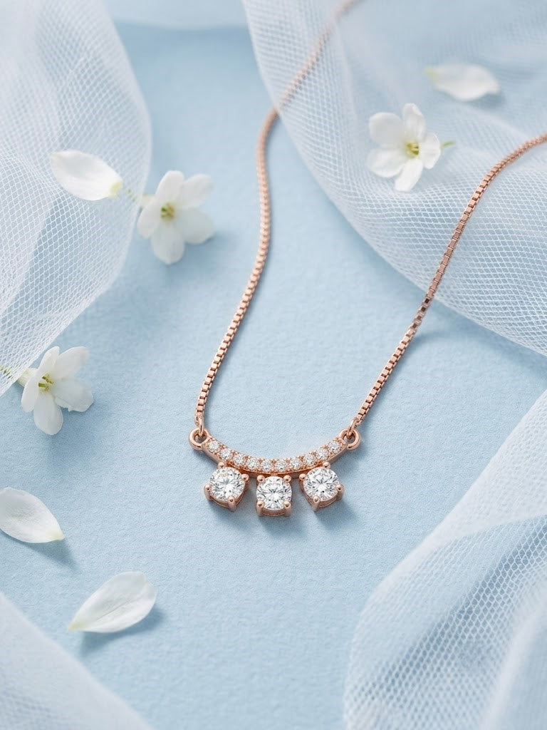 14K Rose Gold Lab Grown Diamond 3-Stone Pendant Necklace