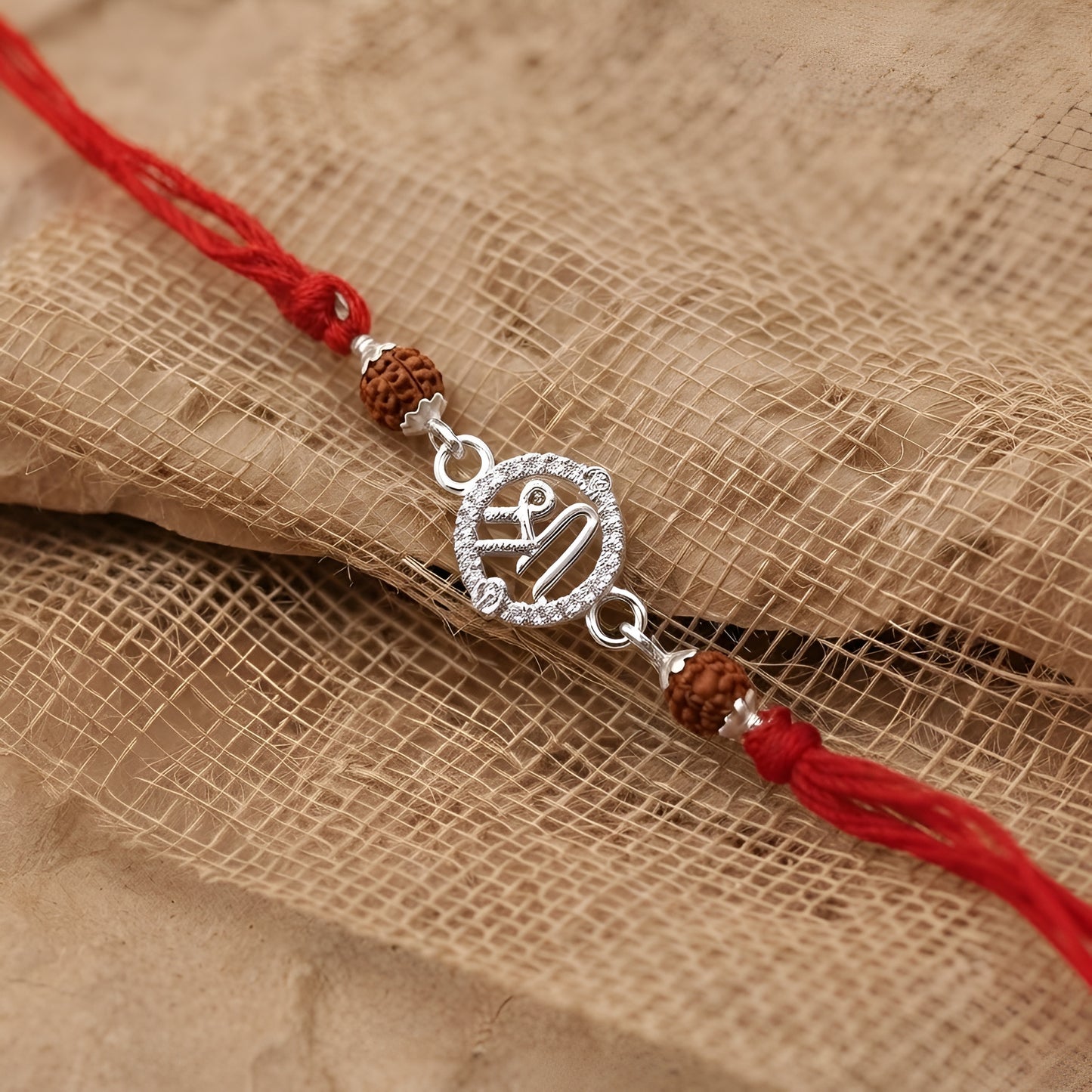 Elegant Shree Broach Silver Rudraksha Rakhi for Brother