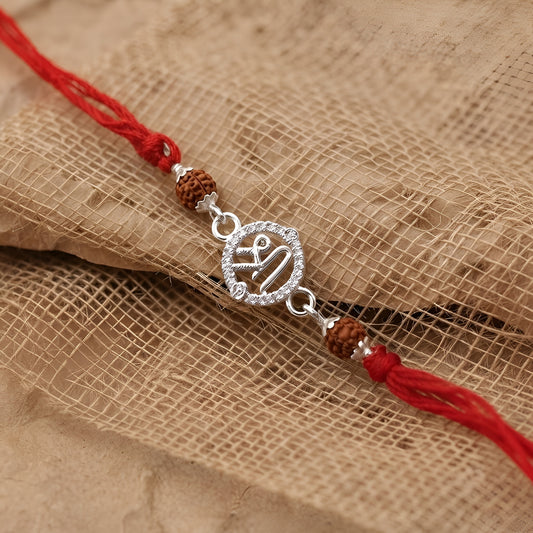Elegant Shree Broach Silver Rudraksha Rakhi for Brother