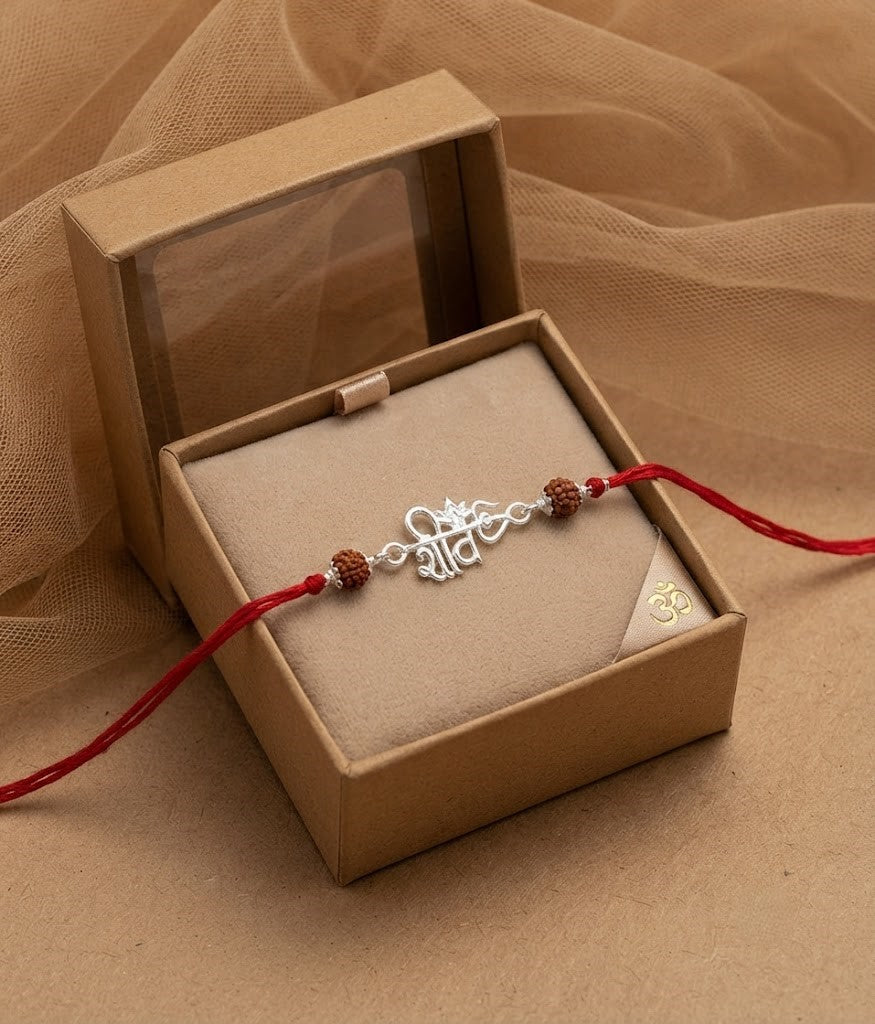 Elegant Silver Shiv Trishul & Rudraksha Rakhi for Brother | Festival Gift
