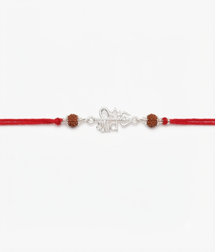 Elegant Silver Shiv Trishul & Rudraksha Rakhi for Brother | Festival Gift