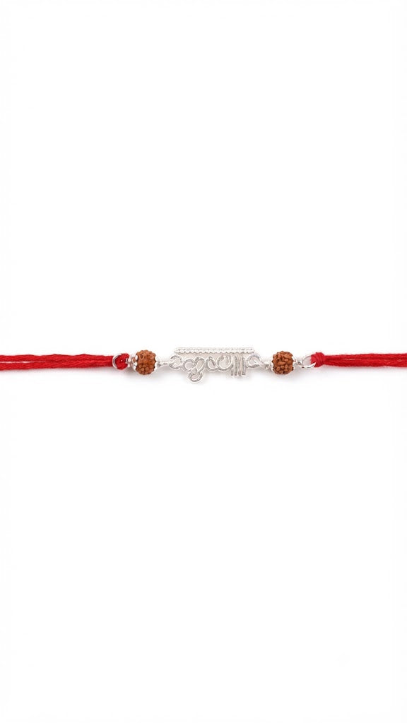 Krishna Silver Rakhi with Traditional Rudraksha Beads