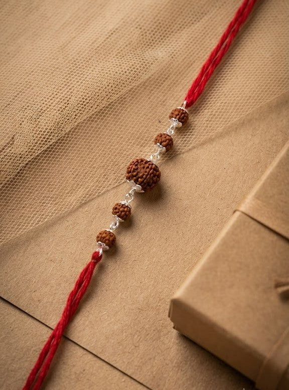 Traditional Rudraksha Silver Bead Spiritual Rakhi for Brother