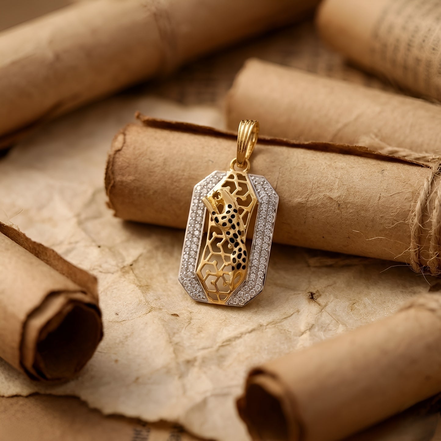 Stunning Gold Men Pendant with American Diamond Accents