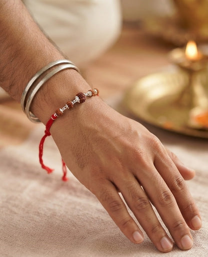 Traditional Rudraksha Silver Bead Spiritual Rakhi for Brother