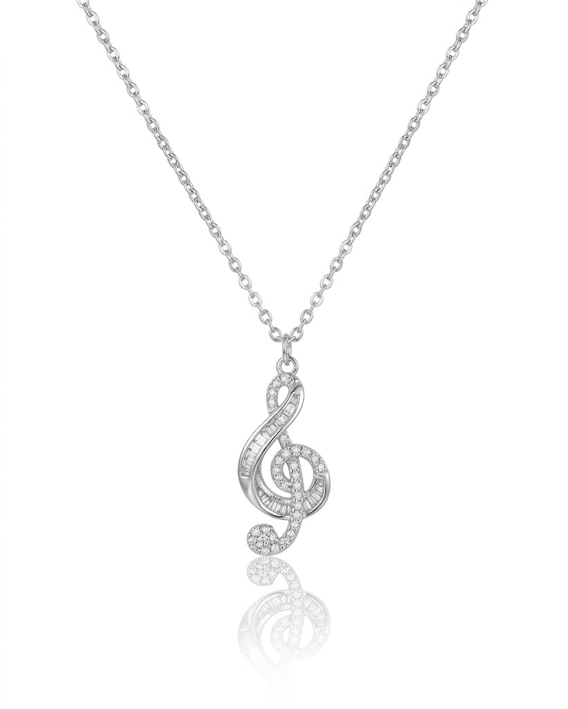 Sterling Silver Music Note Pendant Necklace Women Treble Clef Chain Gift