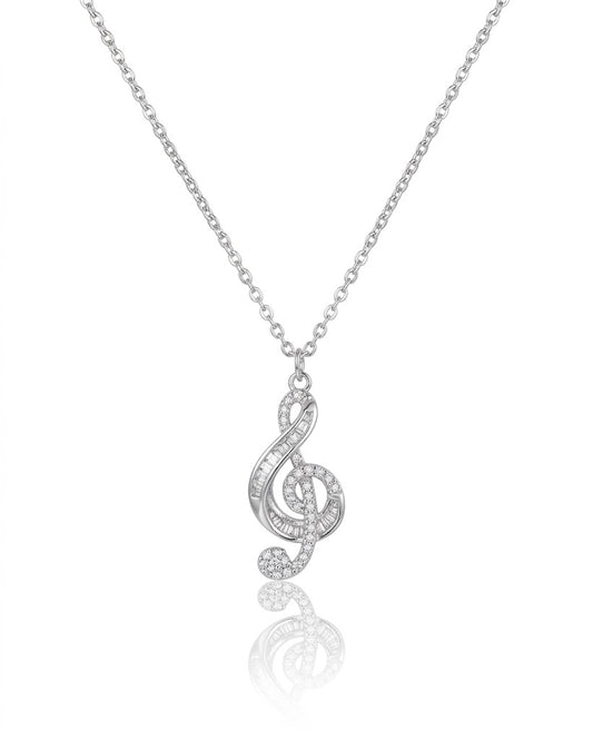 Sterling Silver Music Note Pendant Necklace Women Treble Clef Chain Gift