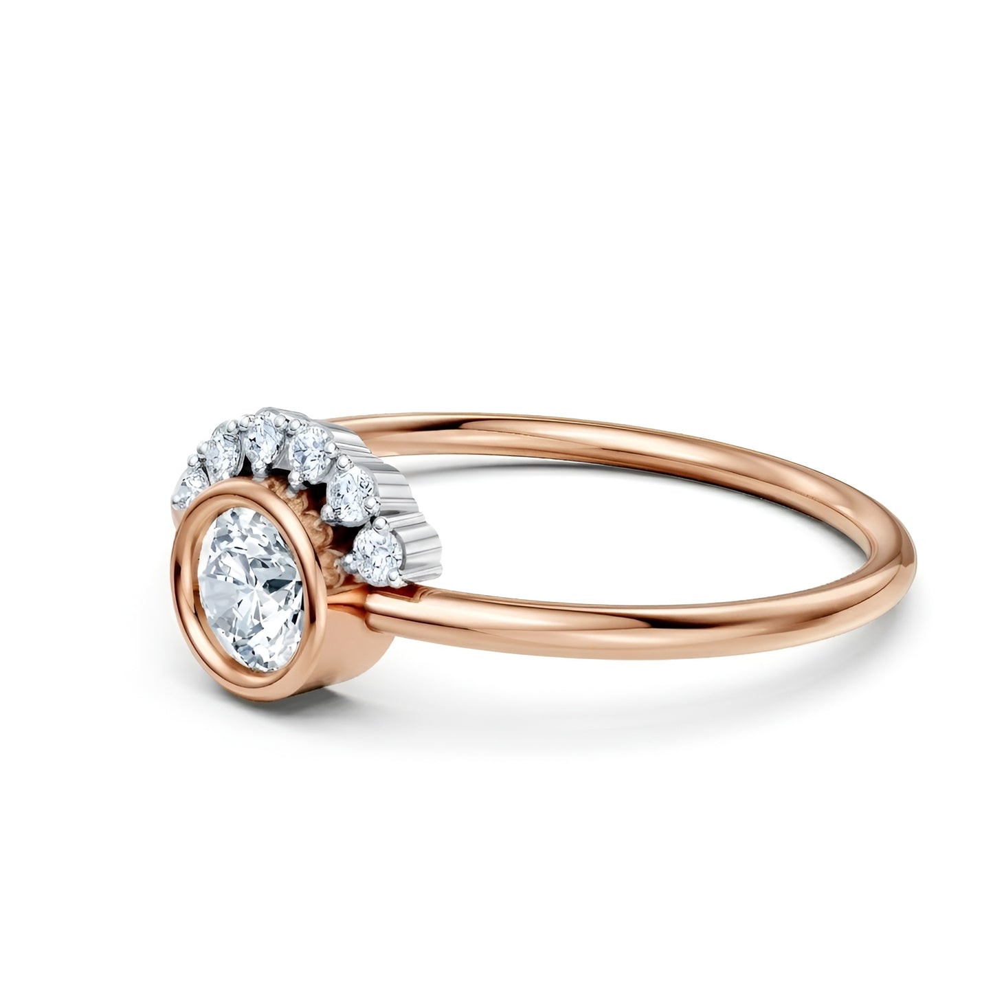 Moissanite Bezel Set Halo Ring in Solid 14KT Yellow Gold | Nakrani Gold Hallmark Quality