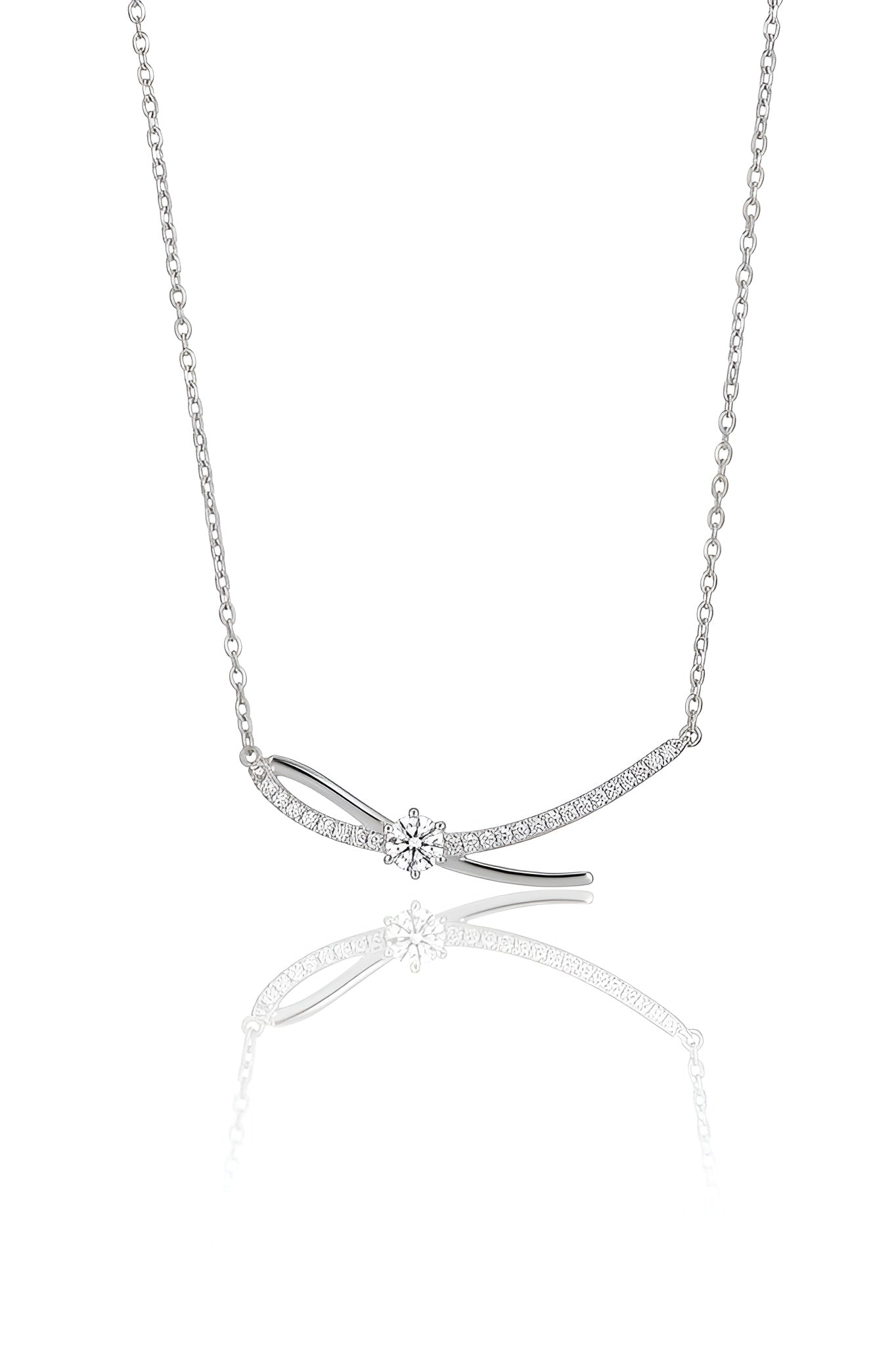 Elegant 925 Silver Bow Diamond Chain Necklace